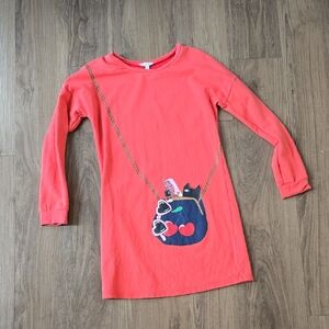 Little Marc Jacobs Coral Long Sleeve Tee with Cat and Cherry Print